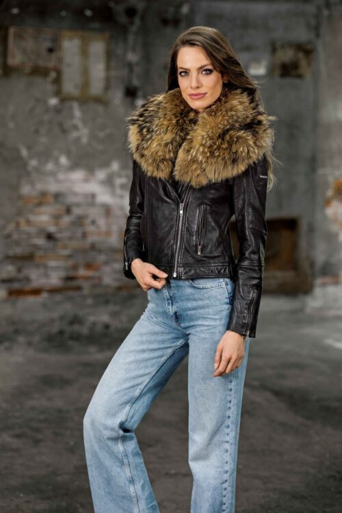 KARMEN BLACK ŽENSKA KOŽNA JAKNA INVENTO KOŽNE JAKNE