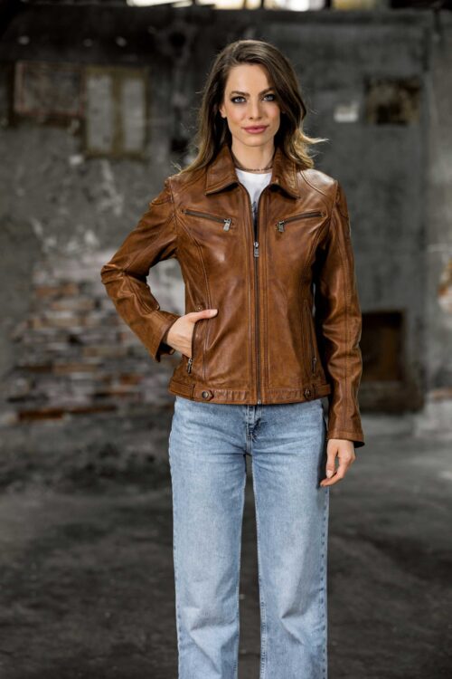 LUZIE COGNAC ŽENSKA KOŽNA JAKNA INVENTO KOŽNE JAKNE