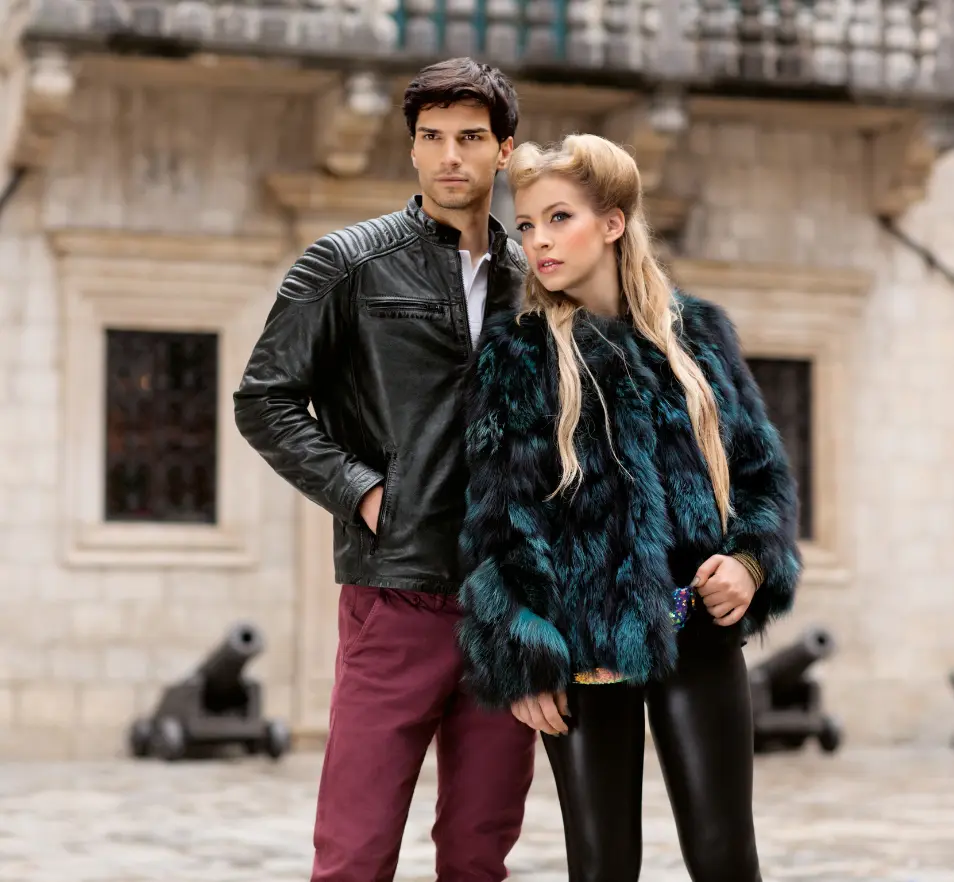 Muška crna kožna jakna i ženska krznena jakna - Invento Fashion kolekcija