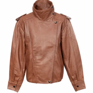 JOZINE LADY Cognac ženska kožna jakna prednja strana – INVENTO